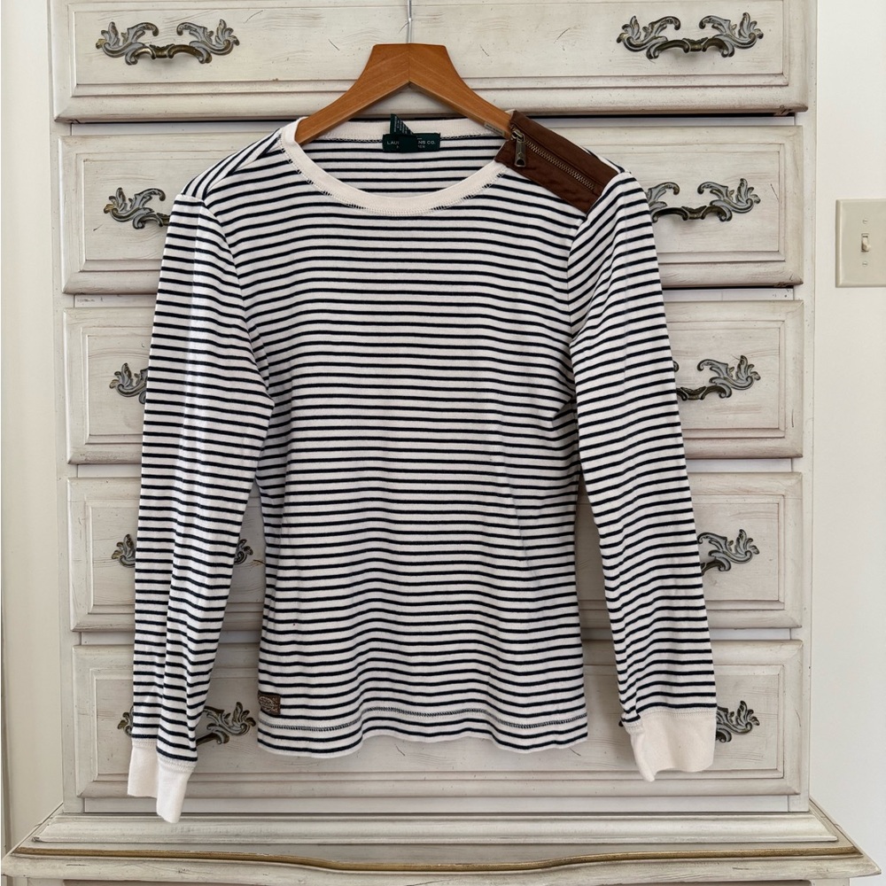 Ralph Lauren Preppy Striped Elbow Patch Top